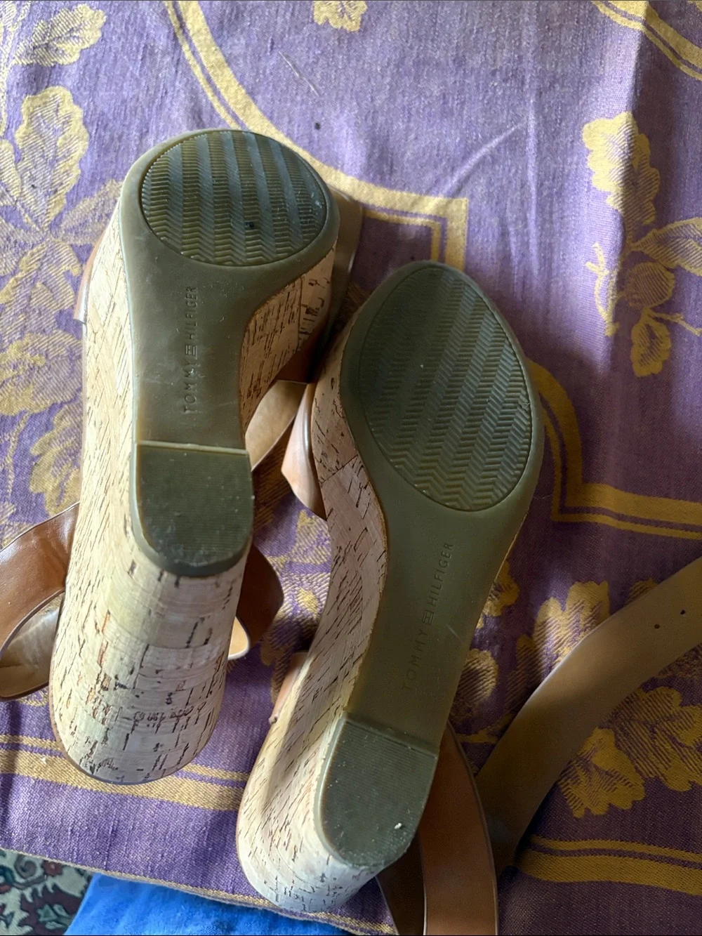 Tommy Hilfiger Tan Leather Block Heel Sandals